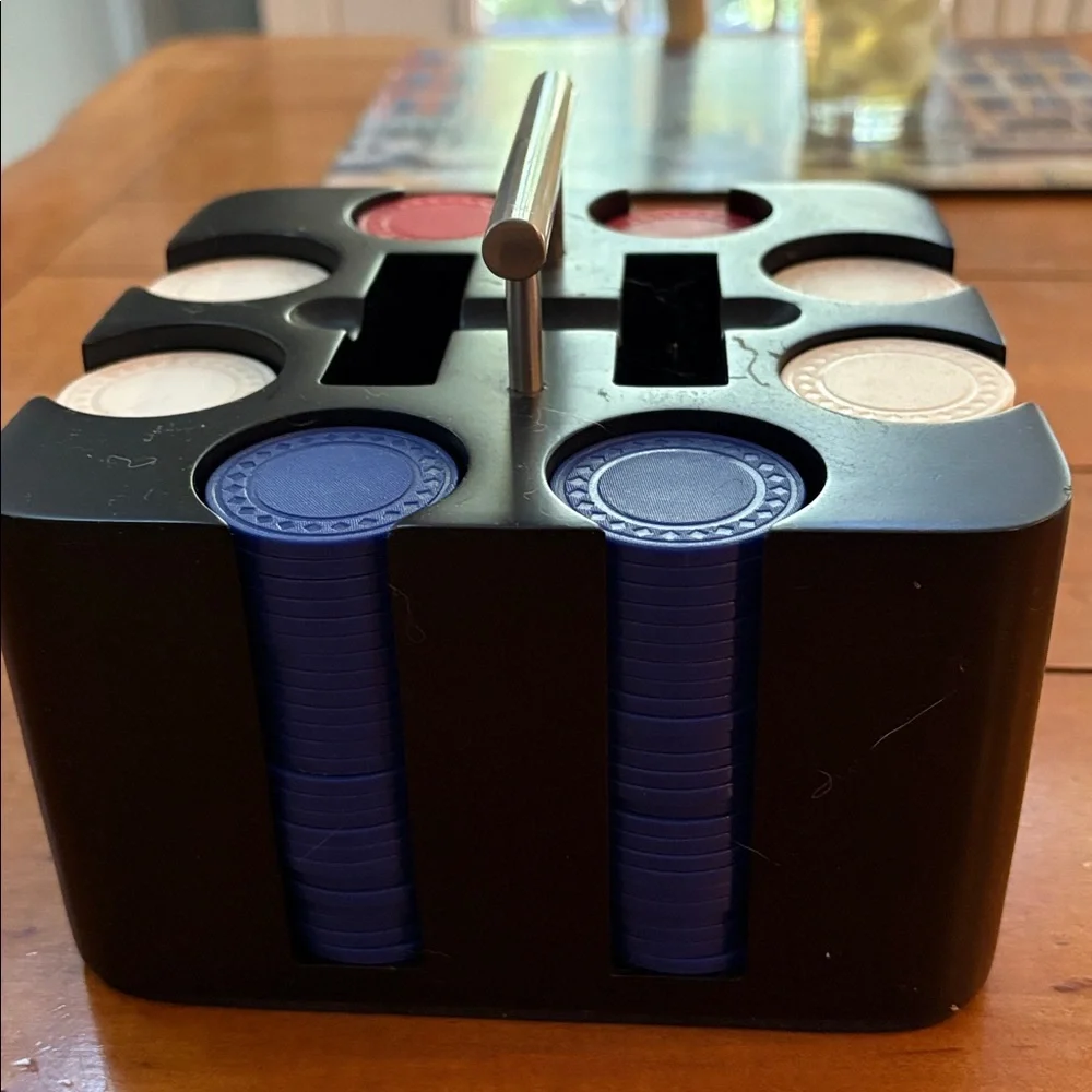 CRATE AND BARREL Poker Chips - with space for 2 decks of playing cards.